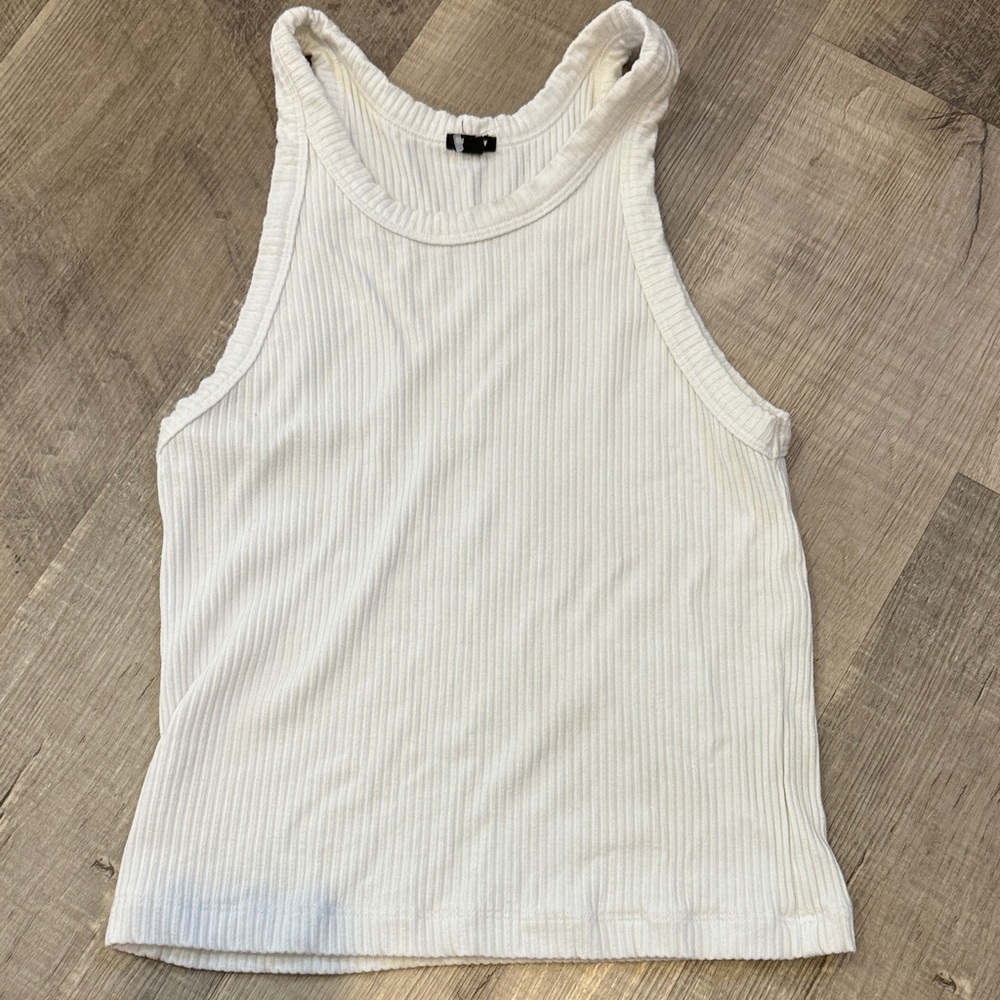 Monrow‎ White Ribbed Tank Top